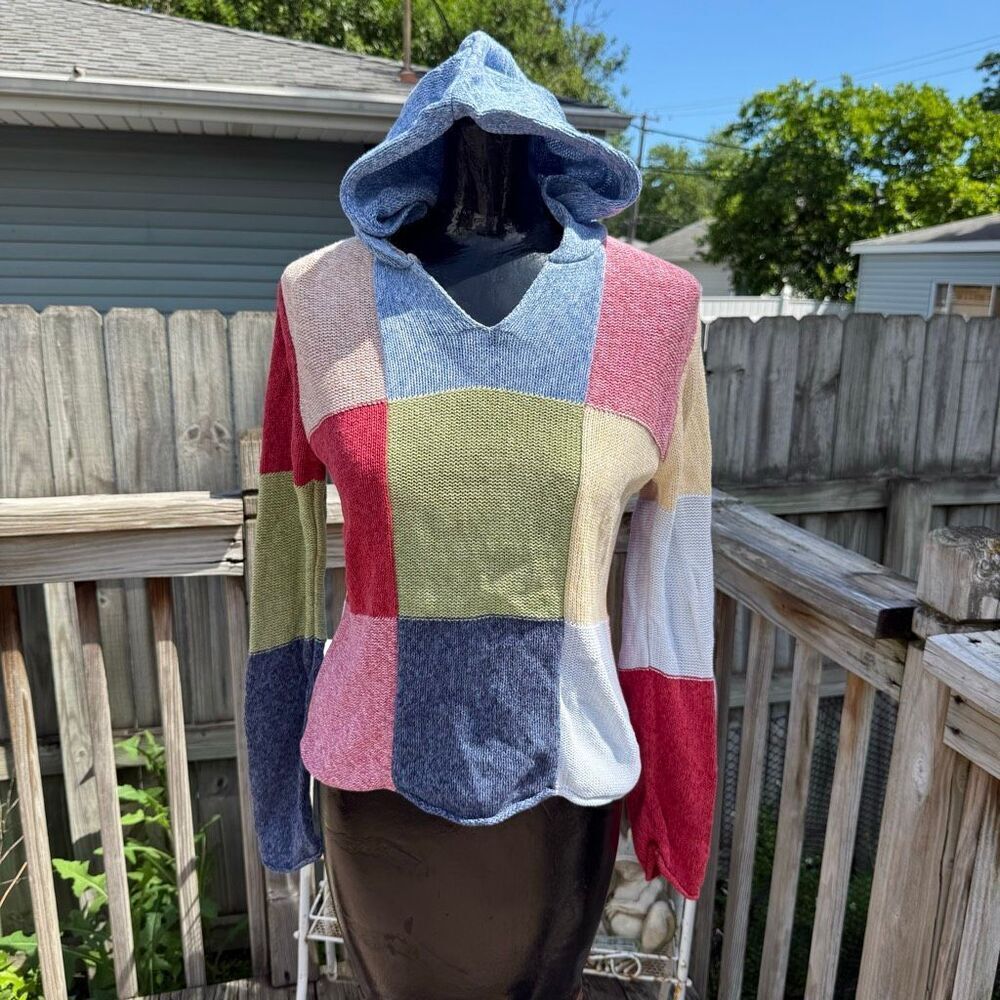 Y2K No Boundaries Patchwork Colorblock Knit Hooded Sweater Hoodie Boho Fairy Gru